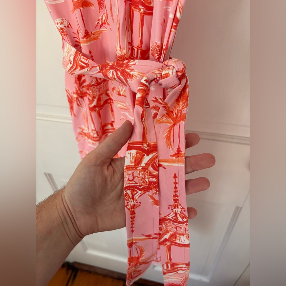 NWOT J. McLaughlin Dolly Catalina Dress Pink Flamingo Palm Trees, Size Medium M - Picture 4 of 11